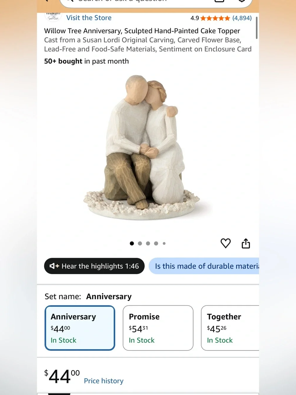 Willow Tree Anniversary, Sculpted Hand-Painted Cake Topper